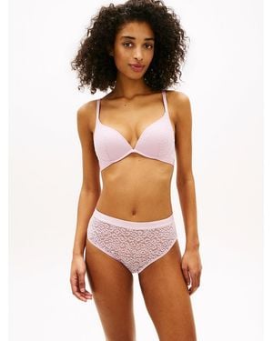 Tommy Hilfiger Leopard Lace Plunge Push-Up Bra - White
