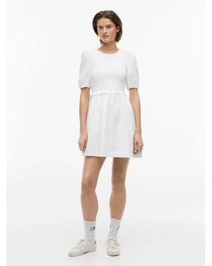 Tommy Hilfiger Back Tie Smock Slim Poplin Mini Dress - White