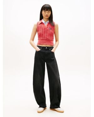 Tommy Hilfiger Mid Rise Twist Seam Barrel Leg Jeans - Pink