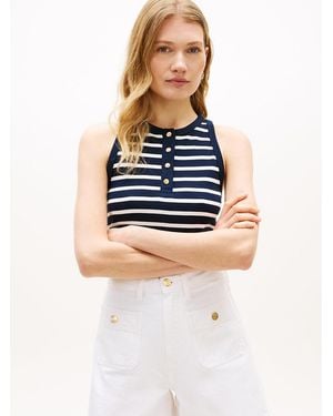 Tommy Hilfiger Tone Button Sleeveless Henley Top - Blue