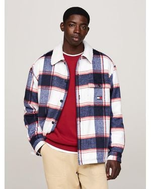 Tommy Hilfiger Sherpa Collar Check Casual Overshirt - Red