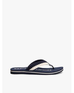 Tommy Hilfiger Geweven Teenslipper Met Logo - Blauw