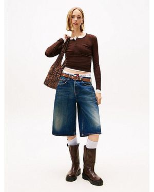 Tommy Hilfiger Pantalón Vaquero Corto Amplio De Pernera Ancha - Azul