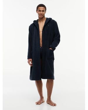 Tommy Hilfiger Pure Cotton Hooded Bathrobe - Blue