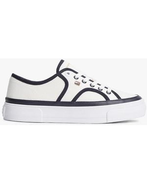 Tommy Hilfiger Contrast Piping Canvas Platform Trainers - White