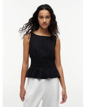 Tommy Hilfiger Smock Seersucker Tie Strap Top - Black