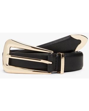 Tommy Hilfiger Elongated Rectangular Buckle Leather Belt - Black
