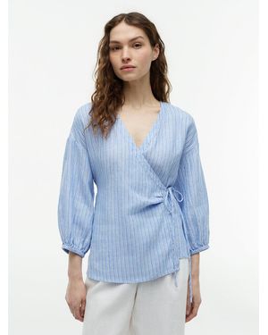 Tommy Hilfiger Relaxed Fit Pure Linen Wrap Blouse - Blue