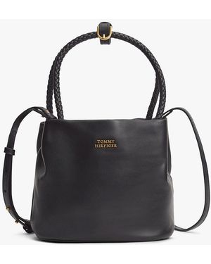 Tommy Hilfiger Convertible Leather Crossbody Bucket Bag - Black