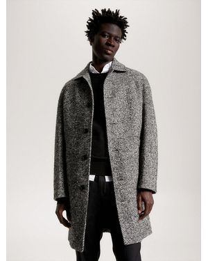 Tommy Hilfiger Herringbone Single Breasted Longline Coat - Grey