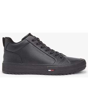 Tommy Hilfiger Leather Serrated Mid-Top Trainers - Black