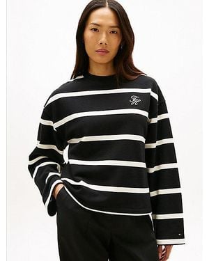 Tommy Hilfiger Sudadera De Felpa Con Logo Y Cuello Redondo - Negro
