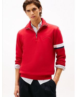 Tommy Hilfiger Trui Met 1/4-Rits En Reliëflogo - Rood