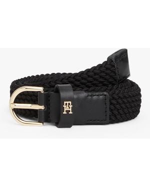 Tommy Hilfiger Oval Buckle Elastic Braided Leather Belt - Black