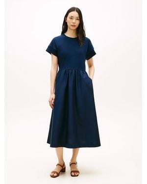 Tommy Hilfiger Contrast Fit And Flare Midi Dress - Blue
