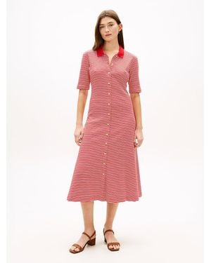 Tommy Hilfiger Tone Button Midi Polo Dress - Pink