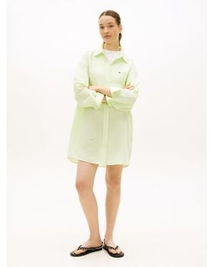 Tommy Hilfiger Oversized Linen Blend Mini Shirt Dress - Green