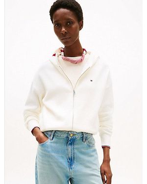 Tommy Hilfiger Cárdigan De Punto Con Capucha Y Cremallera - Blanco
