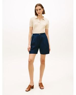 Tommy Hilfiger Linen Blend Wide Leg Shorts - Blue