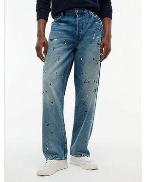 Tommy Hilfiger Loose Jeans Met Geborduurde Verfspatten - Blauw