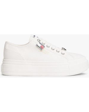 Tommy Hilfiger Canvas Platform Trainers With Charms - Natural