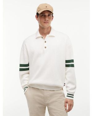 Tommy Hilfiger 90S Tommy Badge Stripe Sleeve Polo Jumper - White