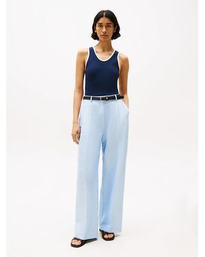 Tommy Hilfiger Linen Blend Relaxed Straight Leg Trousers - Blue