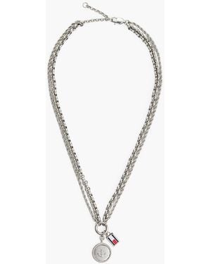Tommy Hilfiger Stainless Steel Double Chain Nautical Charm Necklace - White