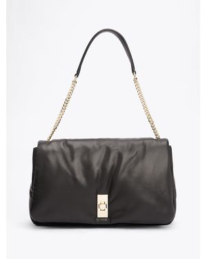Tommy Hilfiger Sac Porté Épaule Turn Lock En Cuir Lisse - Gris