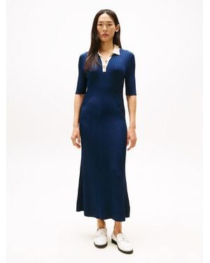 Tommy Hilfiger Rib-knit Polo Maxi Dress - Blue