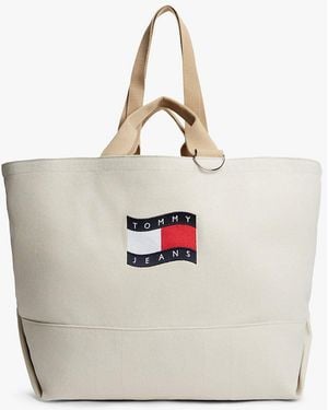 Tommy Hilfiger Wavy Flag Canvas Tote Bag - White