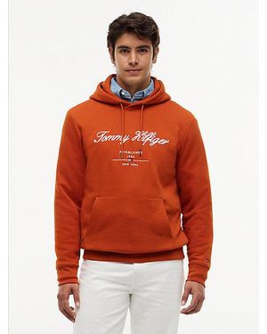 Tommy Hilfiger Logo Embroidery Fleece Hoody - Orange