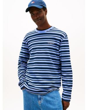 Tommy Hilfiger Stripe Logo Embroidery Long Sleeve T-Shirt - Blue