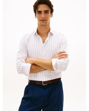 Tommy Hilfiger New York Label Th Flex Slim Fit Stripe Shirt - White