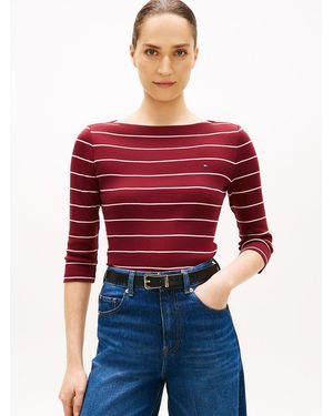Tommy Hilfiger Slim Three-quarter Sleeve Boat Neck T-shirt - Red