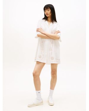 Tommy Hilfiger Broderie Anglaise Relaxed Mini Shirt Dress - Natural