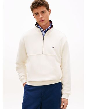 Tommy Hilfiger Colour-Blocked Collar Terry Quarter-Zip Jumper - White