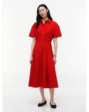 Tommy Hilfiger Fit-And-Flare-Midi-Hemdkleid Aus Popeline - Rot