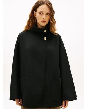Tommy Hilfiger Wool Blend Funnel Neck Oversized Coat - Black