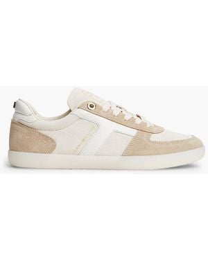 Tommy Hilfiger Suede Mixed Texture Enamel Flag Trainers - Natural