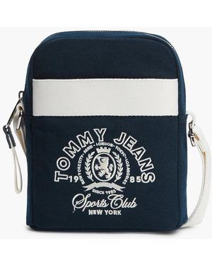 Tommy Hilfiger Borsa Reporter A Tracolla Con Logo Ricamato - Blu