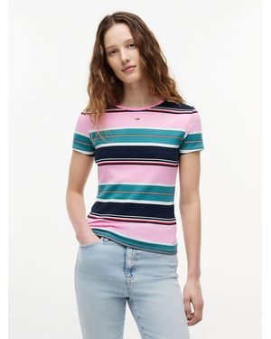 Tommy Hilfiger Ribbed Slim Crew Neck T-Shirt - Blue