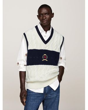 Tommy Hilfiger Crest Cable Knit Jumper Vest - Blue
