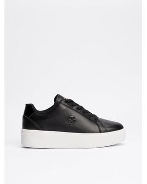 Tommy Hilfiger Leather Flatform Court Trainers - Black