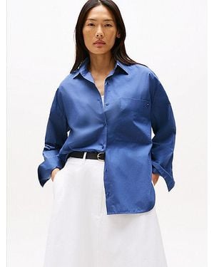 Tommy Hilfiger Camisa De Popelín Con Puños Ajustables - Azul