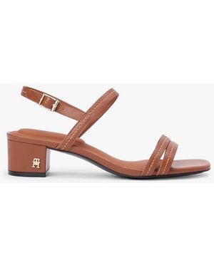 Tommy Hilfiger Leather Contrast Topstitch Block Heel Sandals - Pink