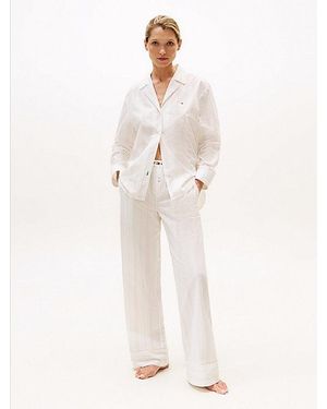 Tommy Hilfiger Popeline-Pyjamahose Mit Logo - Weiß