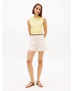 Tommy Hilfiger Crest Embossed Gold-tone Button Shorts - Natural
