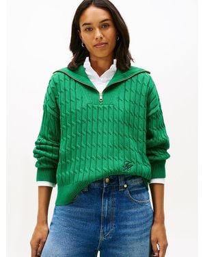 Tommy Hilfiger Relaxed Cable Knit Quarter-Zip Jumper - Green