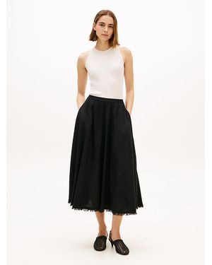 Tommy Hilfiger Pleated Linen Blend Midi A-Line Skirt - White